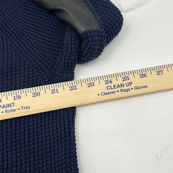 KENNETH COLE NEW YORK WAFFLE KNIT ELBOW PATCH MENS SWEATER SIZE XL NAVY BLUE - Picture 11 of 14